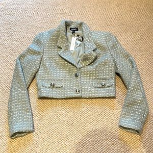 BNWT Express Tweed Sequin Crop Sage Green and Silver Jacket Blazer Size Small